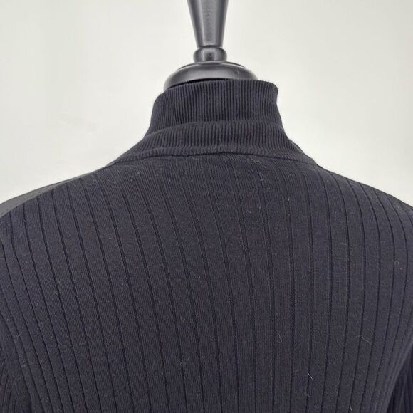 DKNY Military Inspired Zip-Up Mock Neck Cotton Blend Ribbed Sweater Black XL - Picture 6 of 15